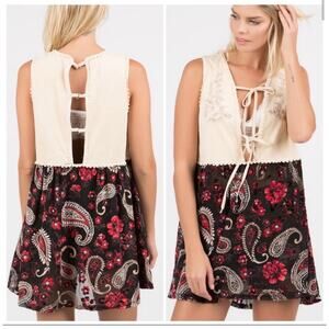 Suede Paisley Boho Sleeveless Embroidered Top